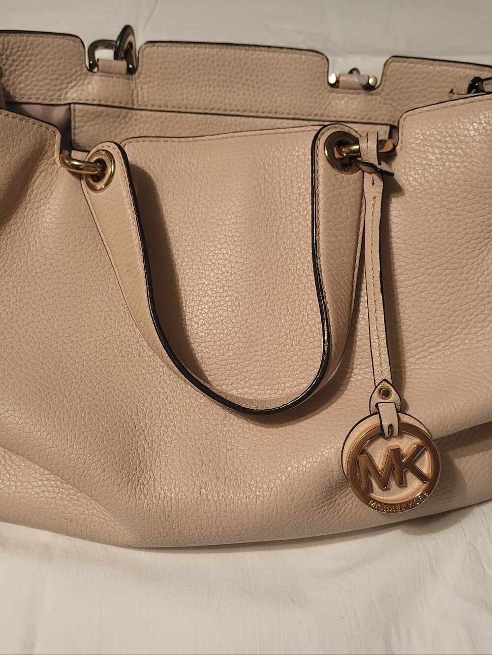 Michael Kors Light Blush Pebbled Leather Tote with Gold MK Charm